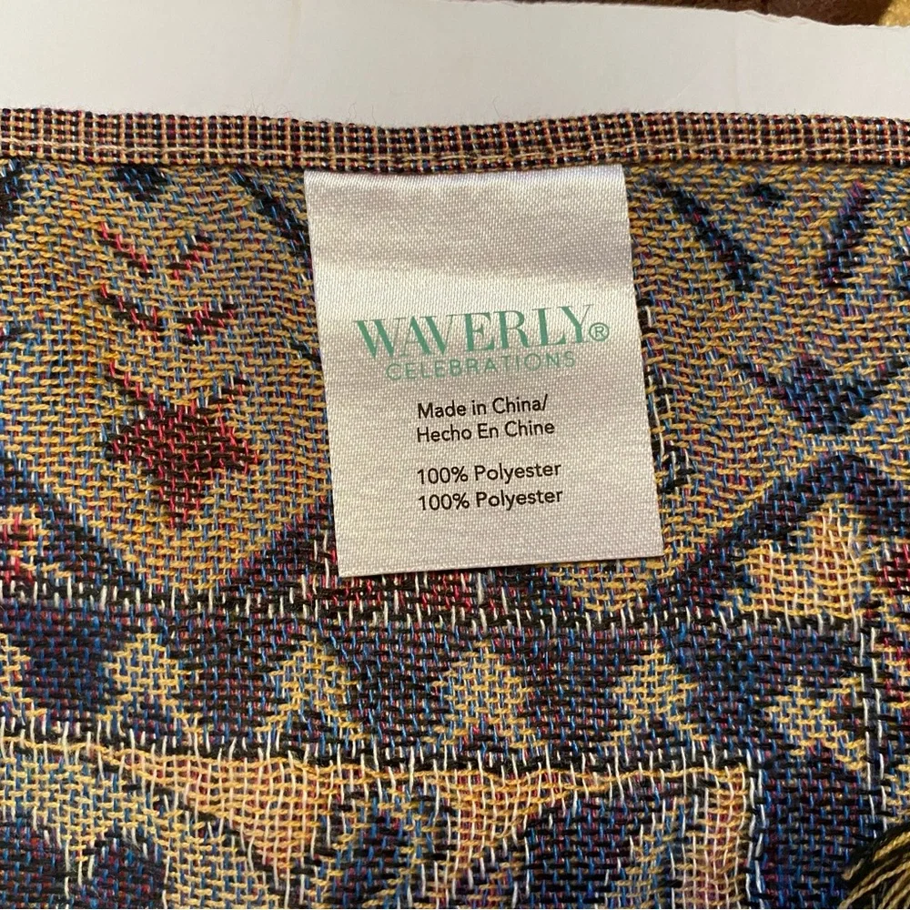 WAVERLY CELEBRATIONS SCARF WRAP PASHMINA BLUE TAN RED FLORAL PAISLEY LARGE